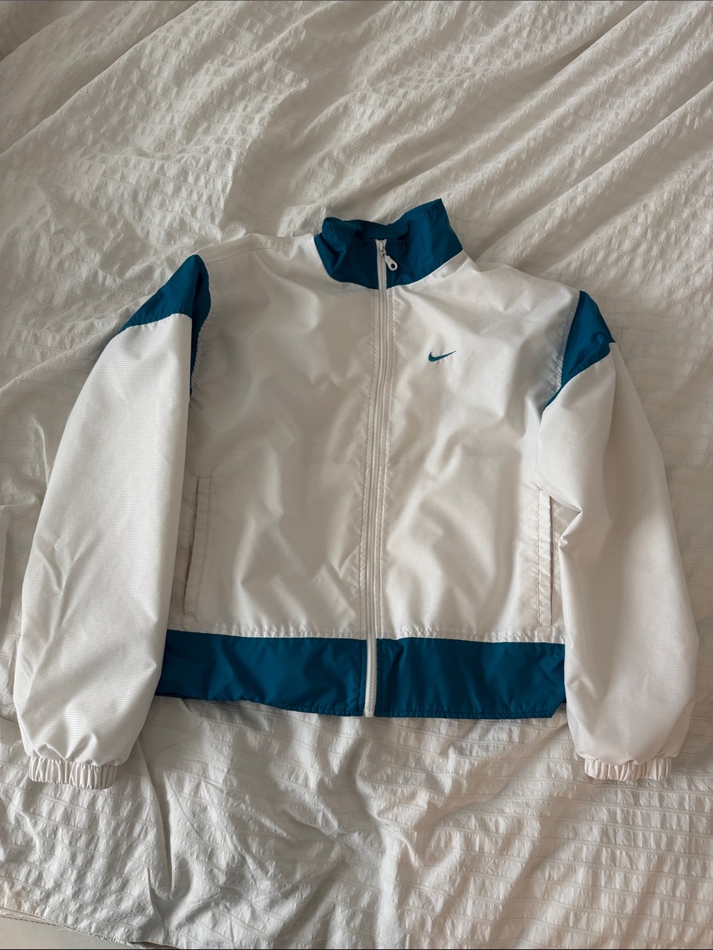 Nike White & Teal Panel Zip Track Jacket
